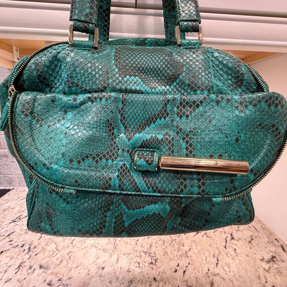 Jimmy Choo SUPER RARE EUC w/COA Justine Satchel Green Python Snakeskin - Picture 3 of 10